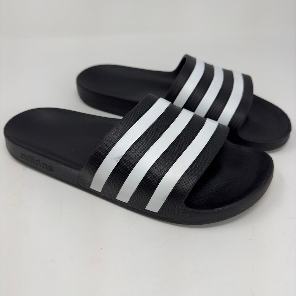 Adidas Black and White Striped Slide Sandal M10 / W11 - Picture 2 of 7